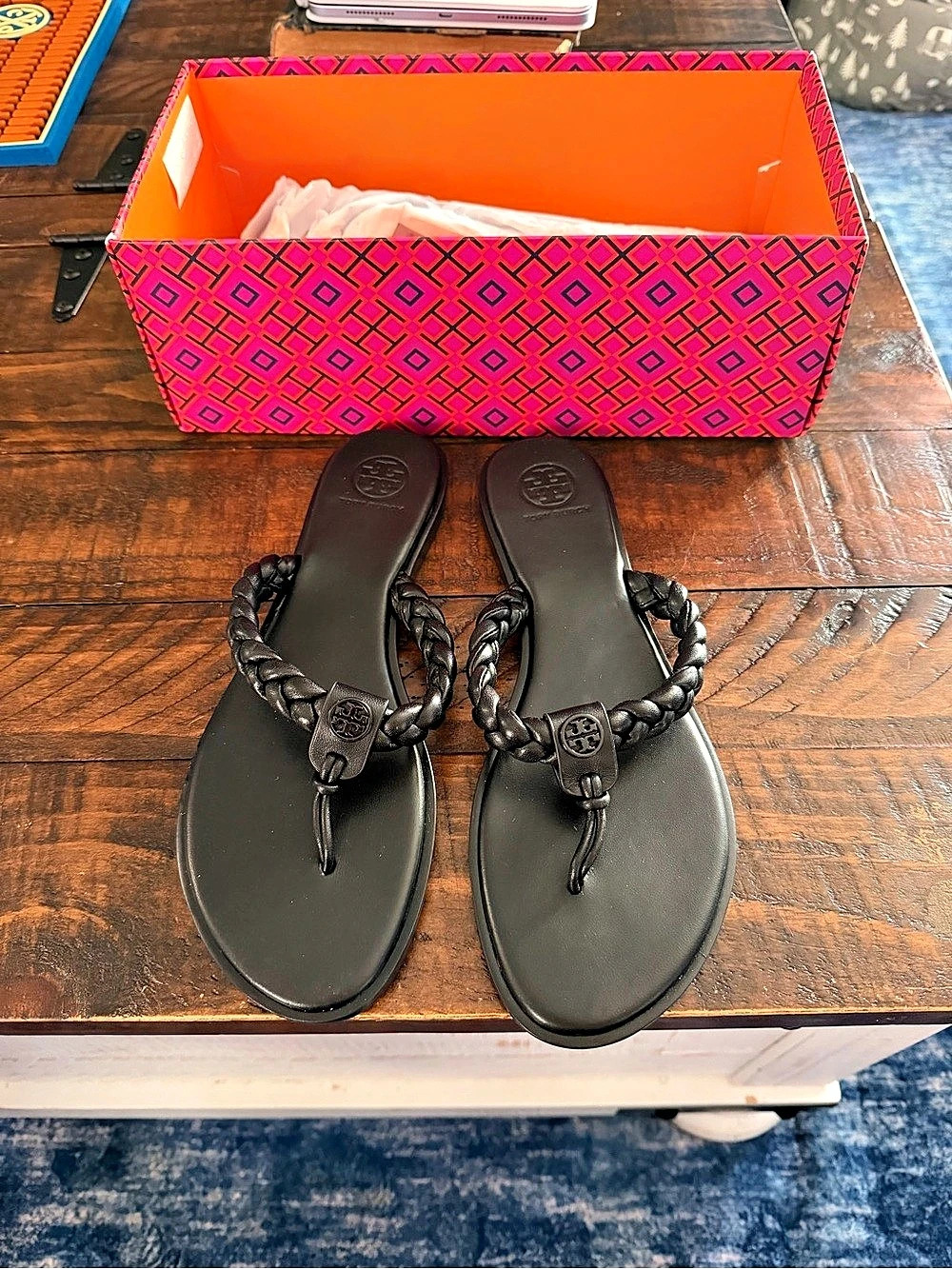 Tory Burch Miller Braided Thong Sandal Black
